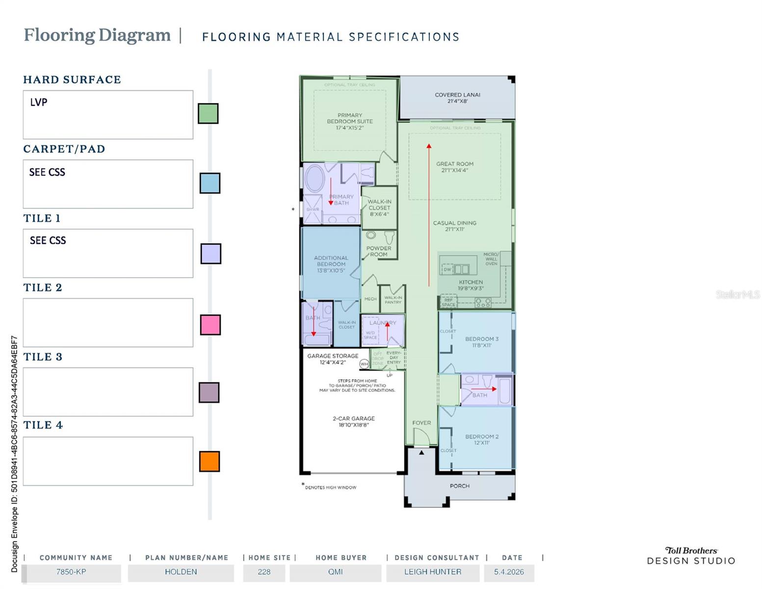 Flooring diagram showcasing upgraded flooring throughout
