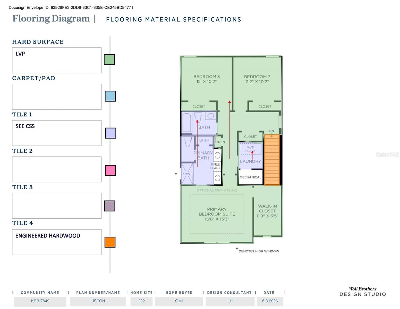 Second floor diagram showcasing flooring upgrades