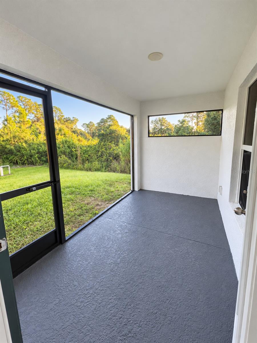 Screened lanai  digitally enhanced; original patio paint color retained.
