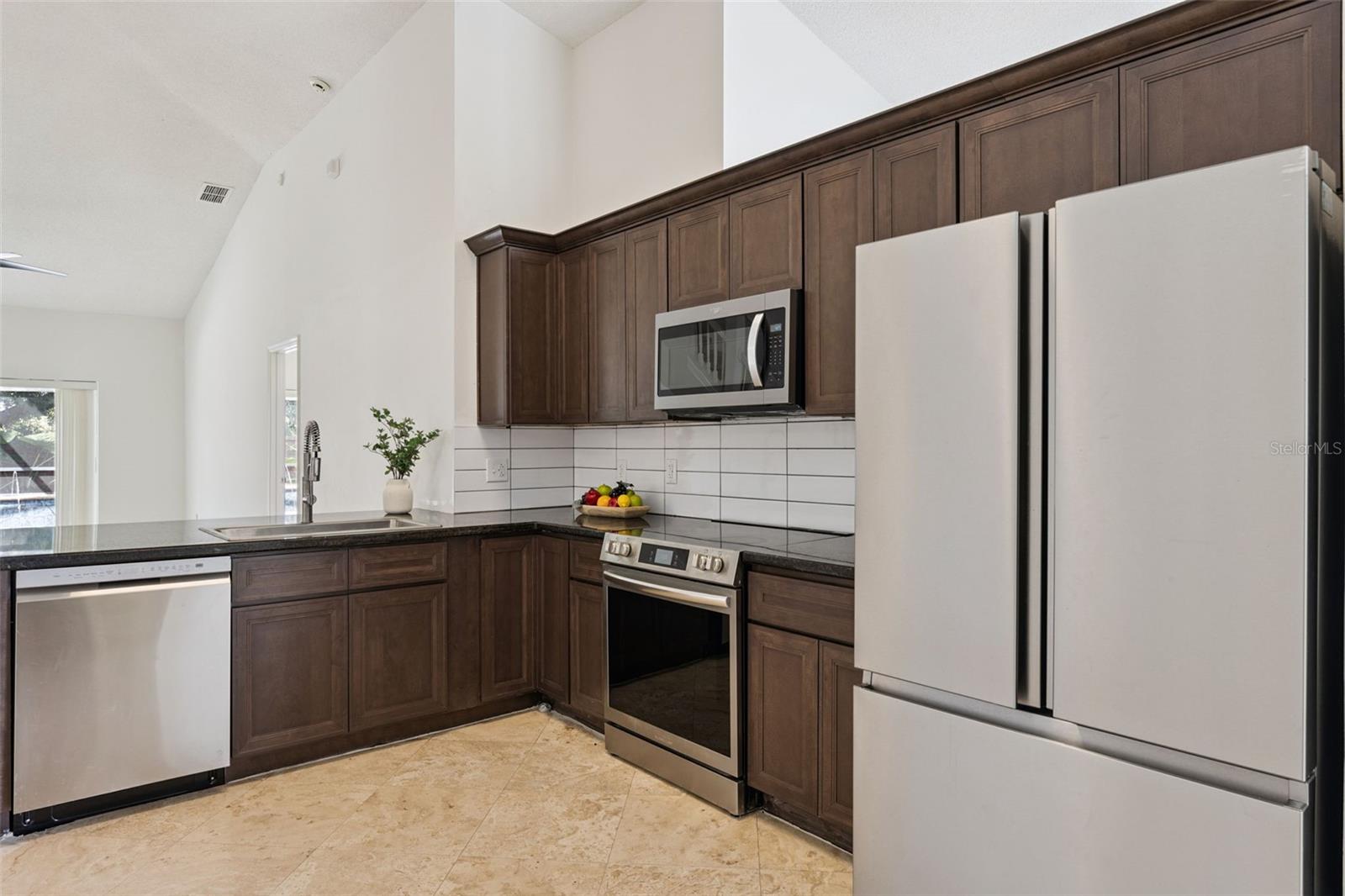 Granite counters and stainless steel appliances