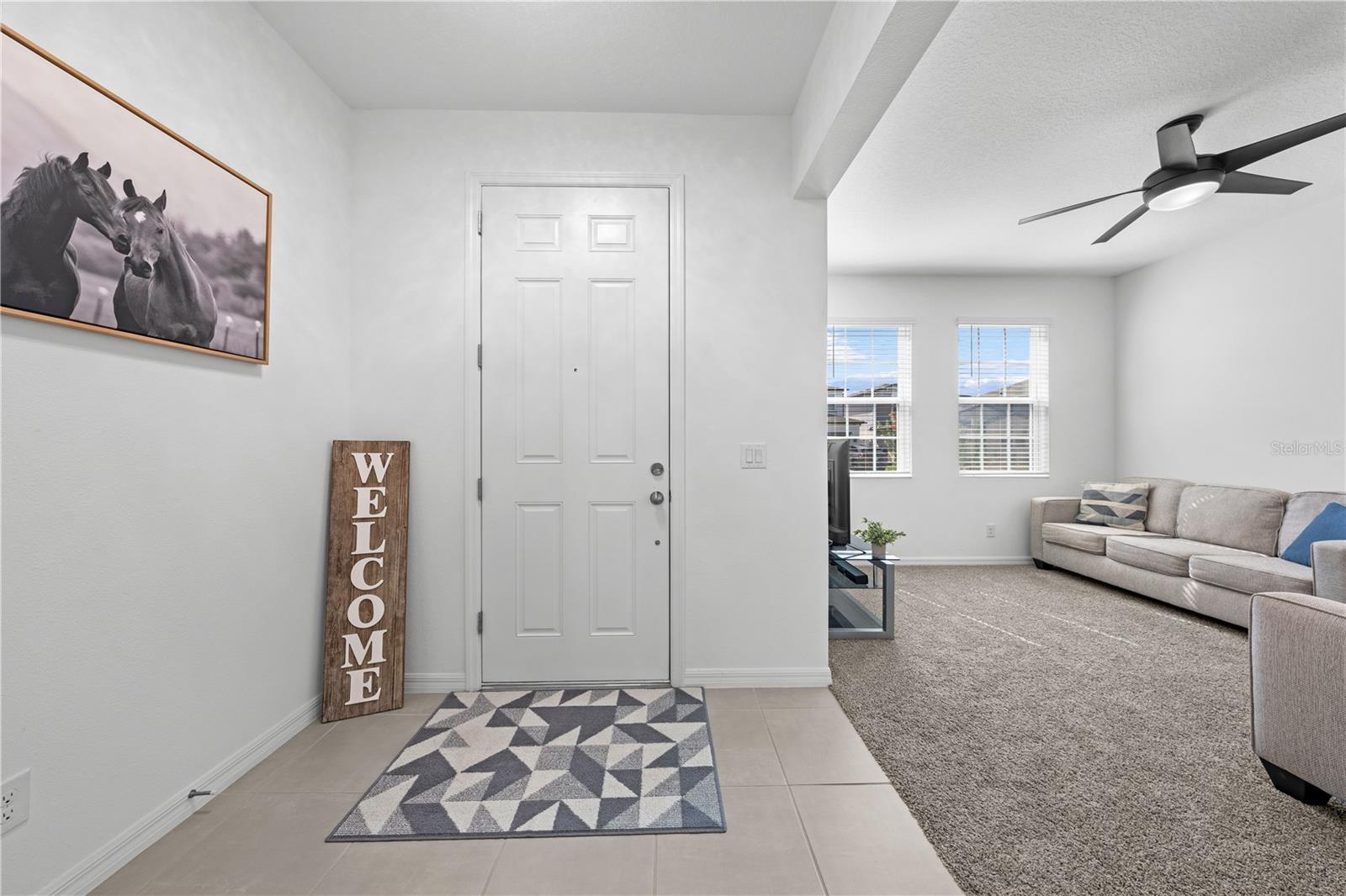 Front door and living room