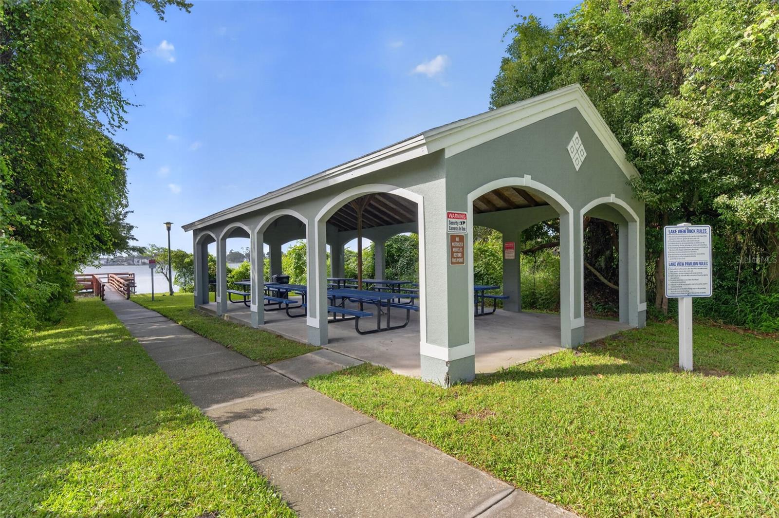 Near the dock is a lovely pavilion with picnic tables.