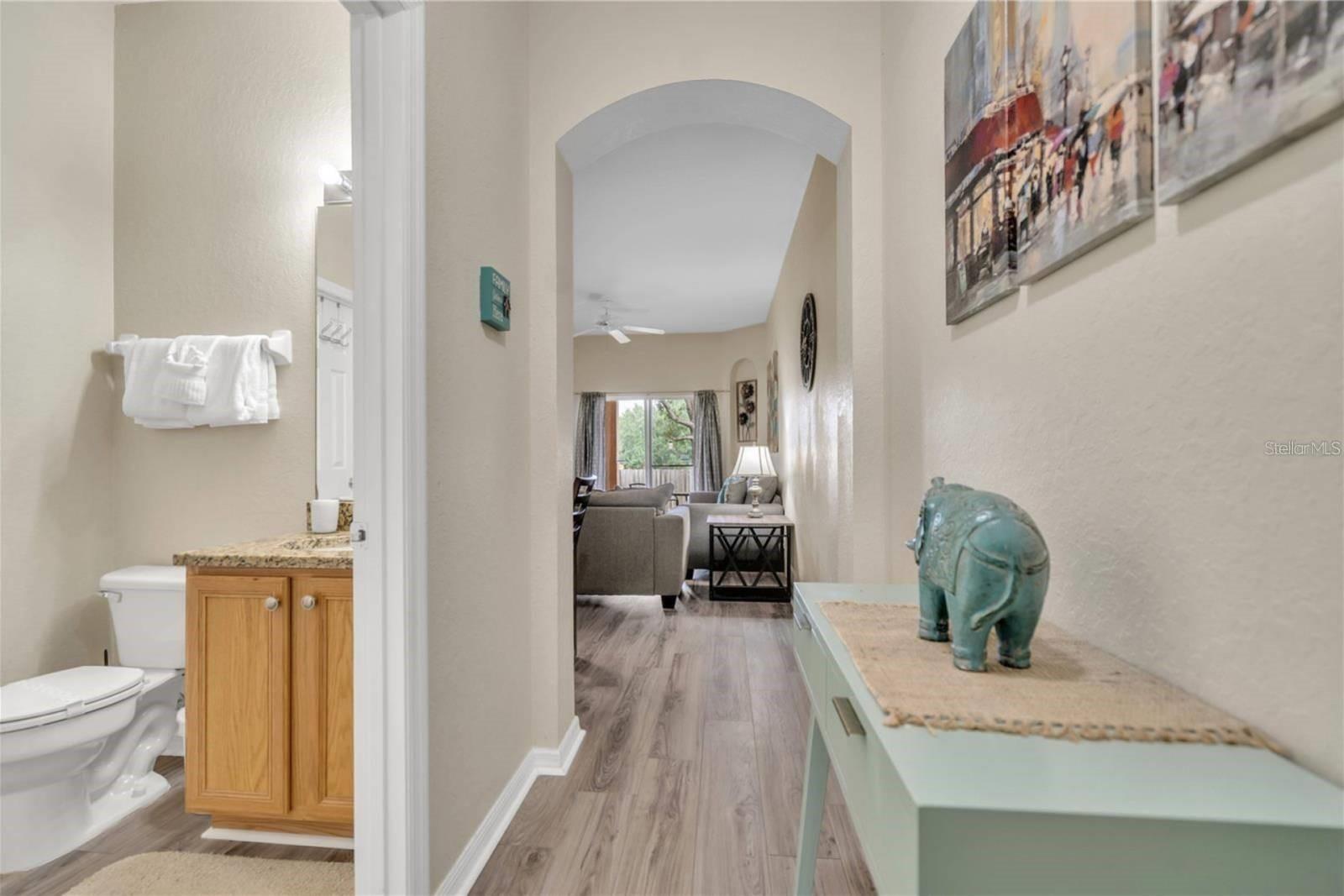 Hallway and bathroom