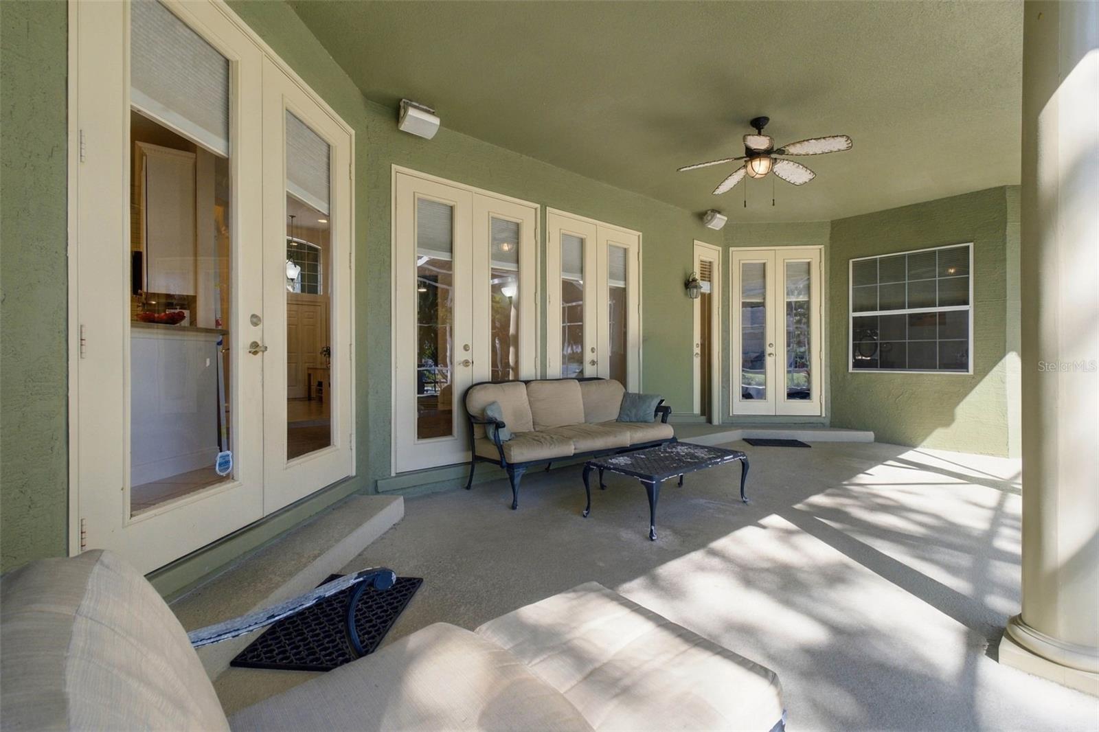 Covered patio with speakers