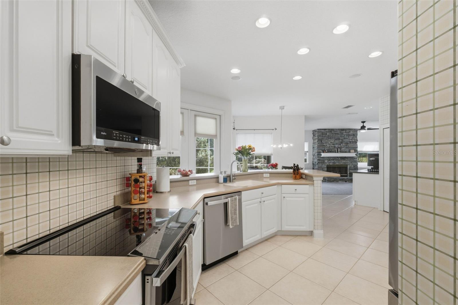 Looking through kitchen to family room