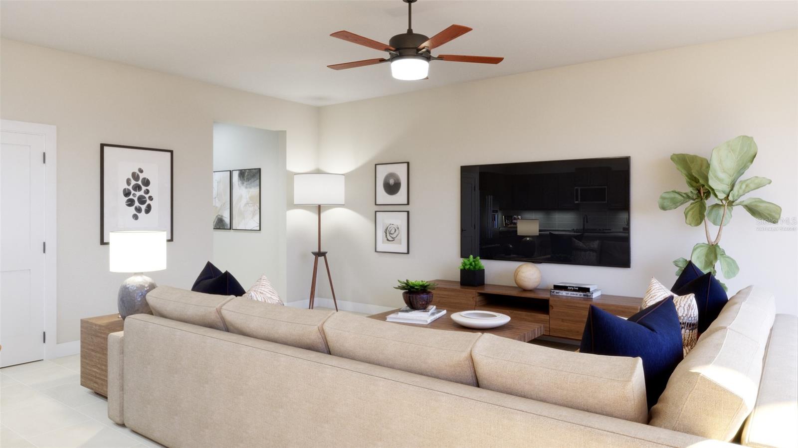 Great Room Rendering (Virtually Staged)
