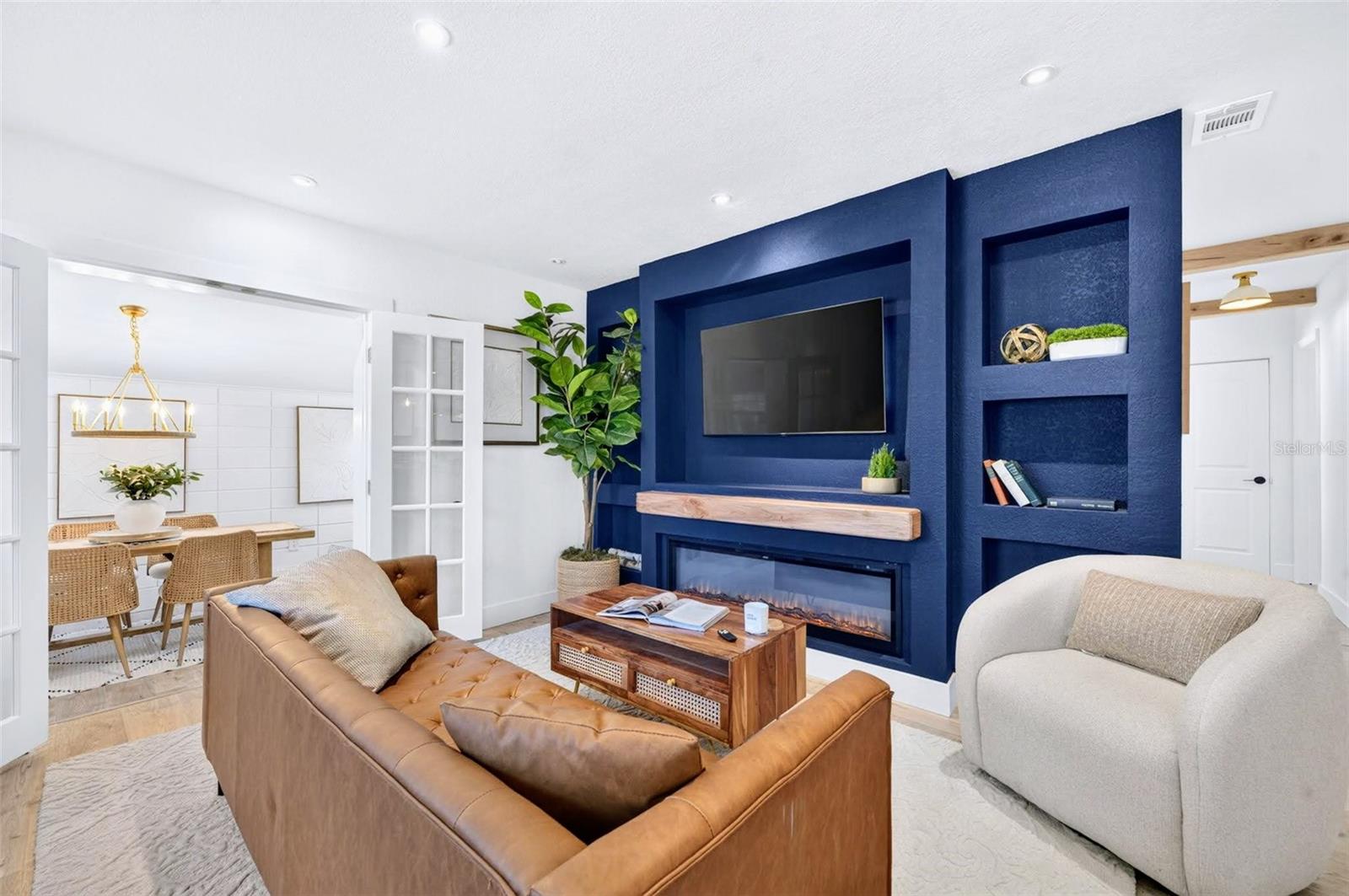 The Fireplace is electric and can heat up the space if need be.