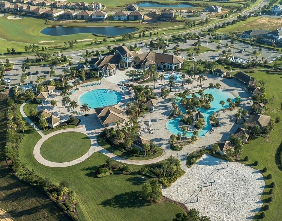Aerial View of The Oasis Club Waterpark, Lazy River and Resort Amenities
