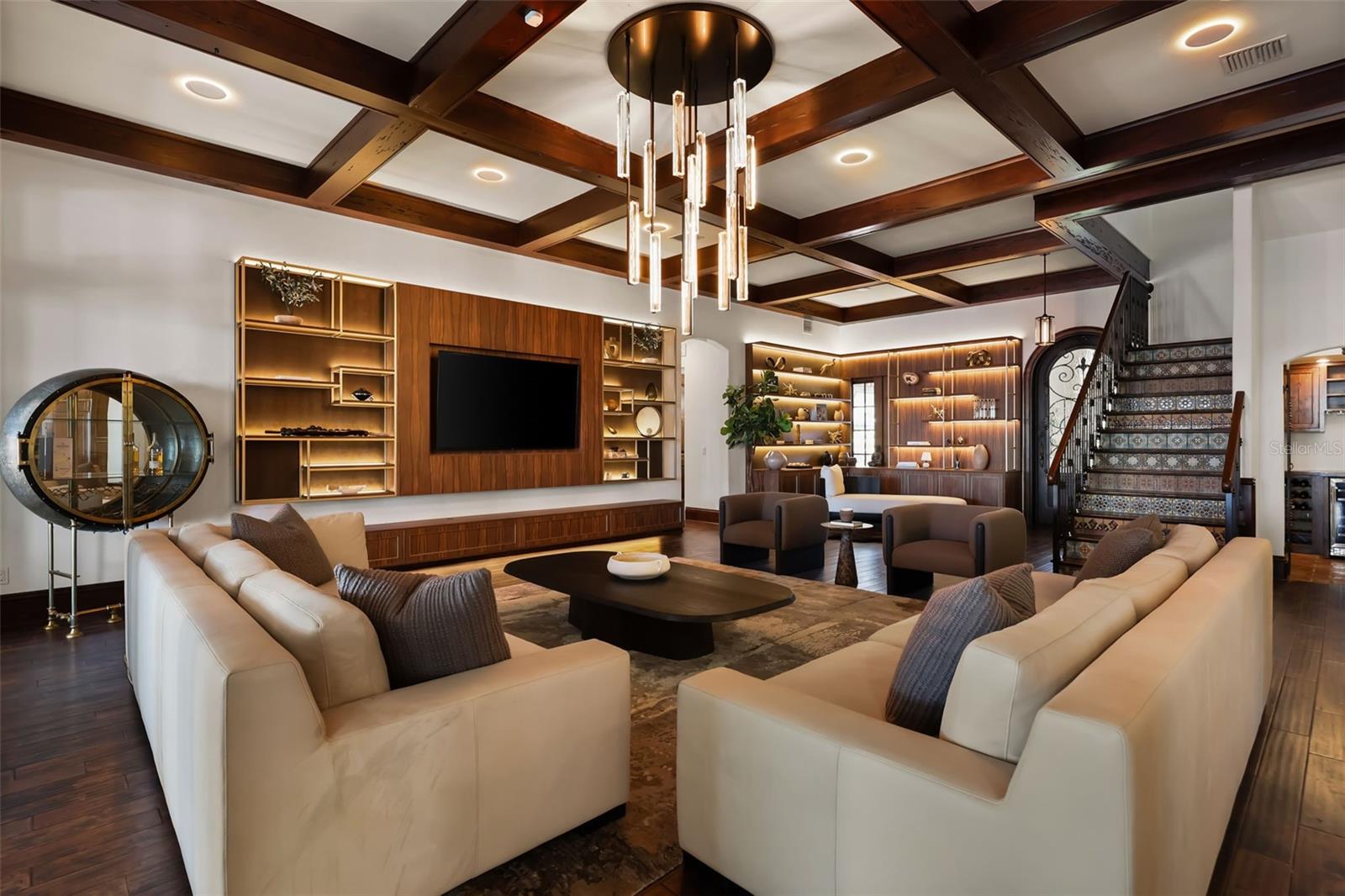 Living room with custom built in