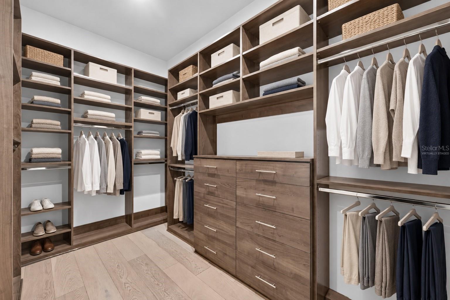 Primary walk-in closetVirtually Staged