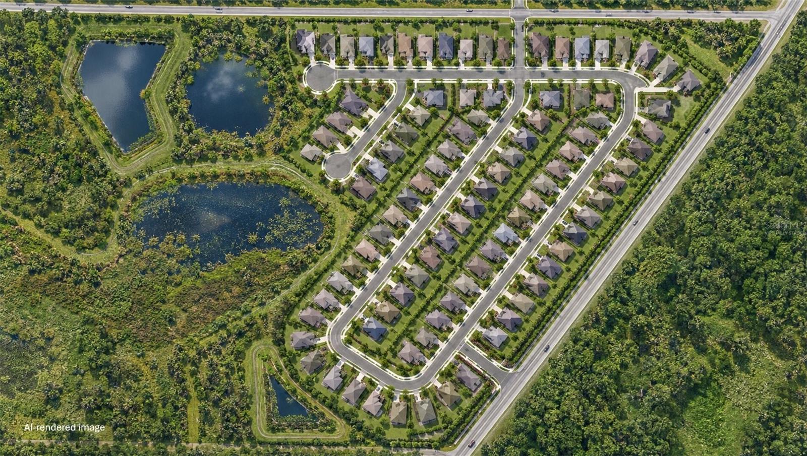 A virtually staged, AI-generated image showing what the finished development may look like.
