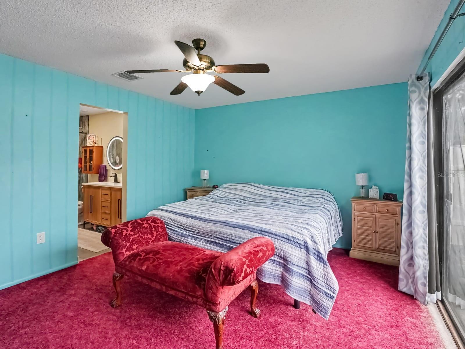Master Bedroom with Turquoise Walls & Ensuite Bath Access Master Bedroom with Turquoise Walls & Ensuite Bath Access