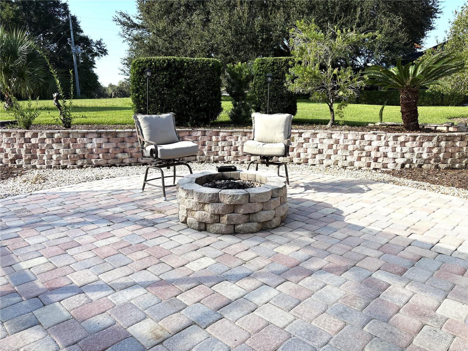 fire pit on paver patio