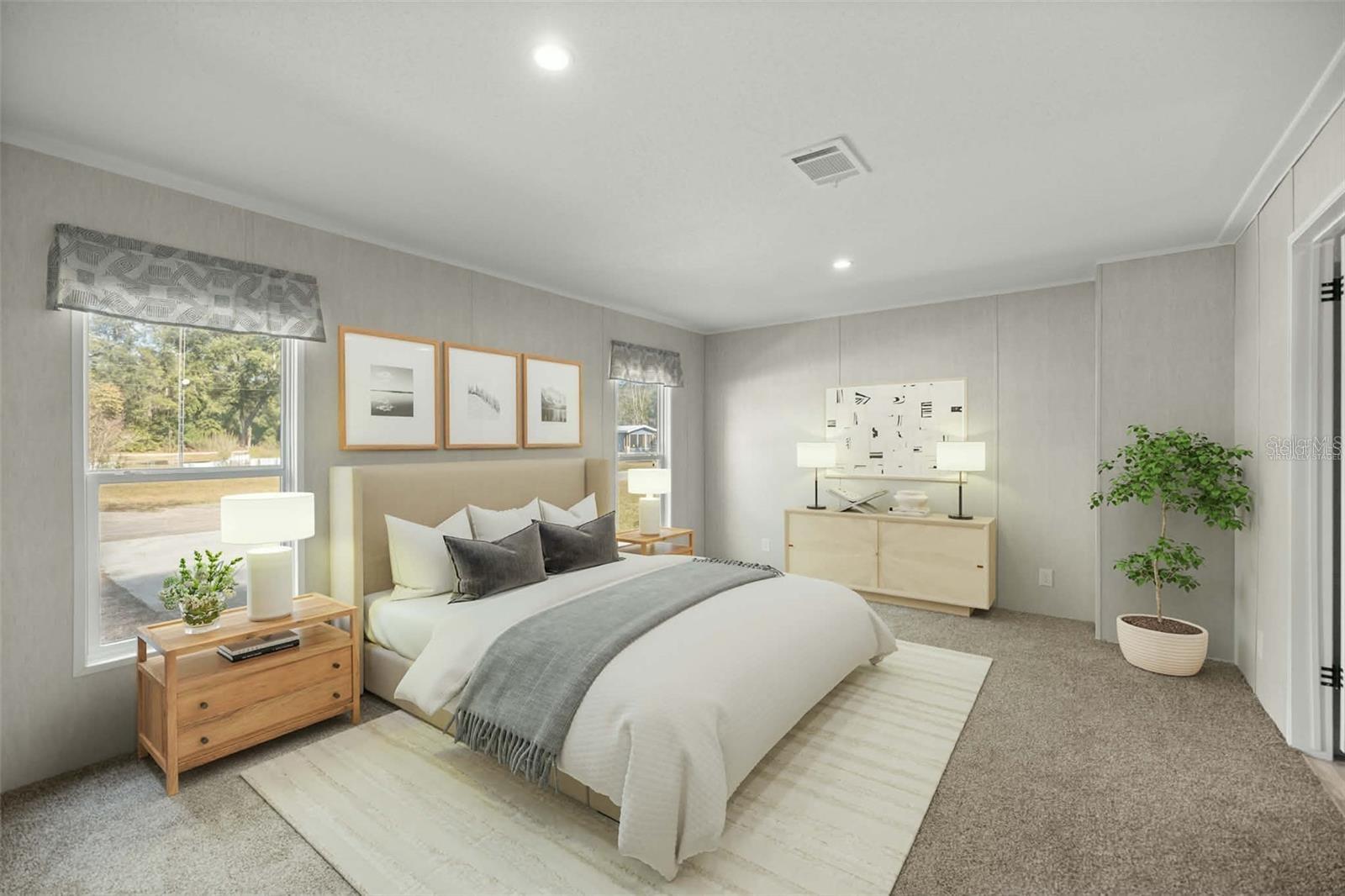 ai staged primary bedroom Light sage