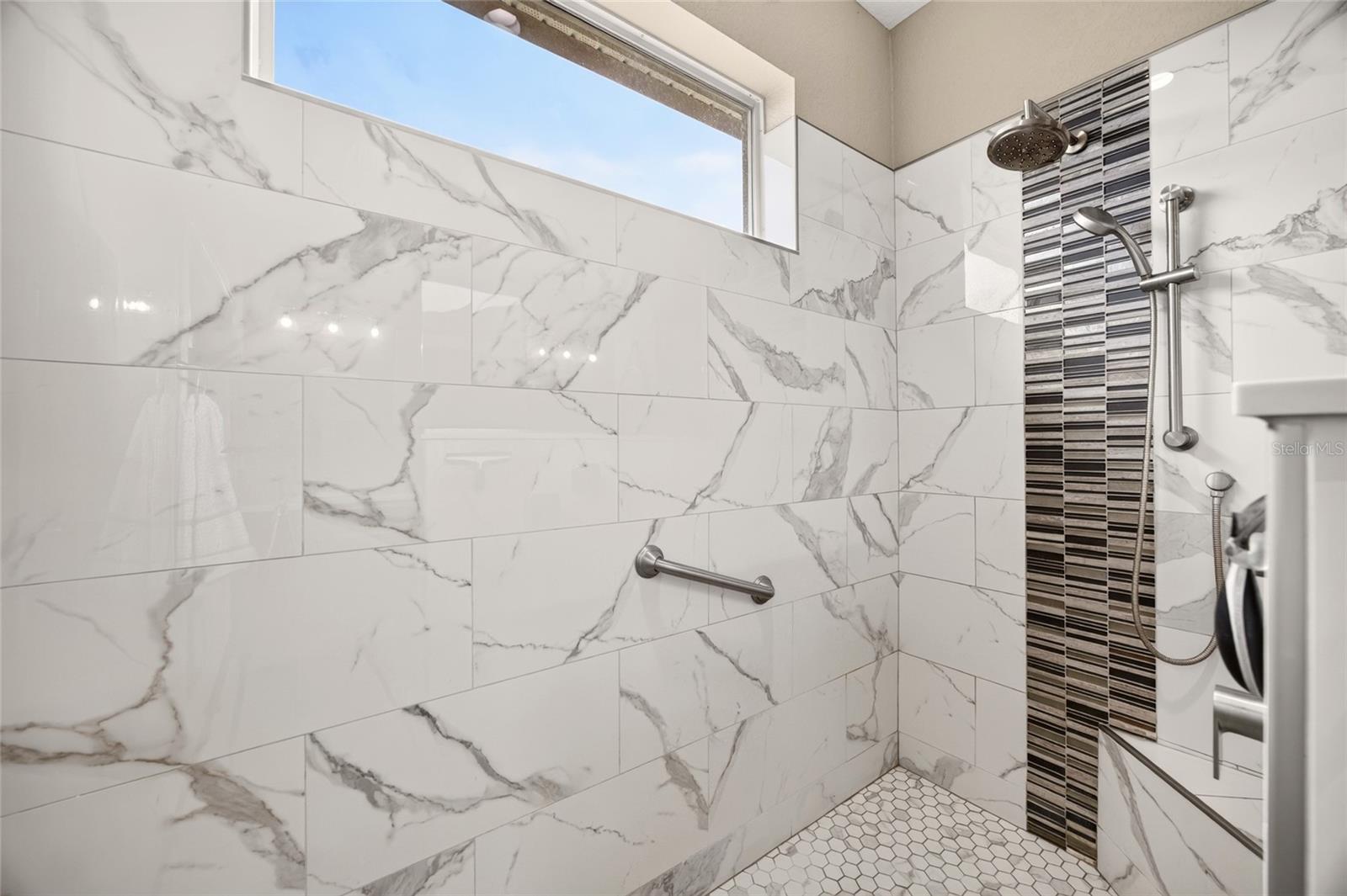 Primary shower with built in bench