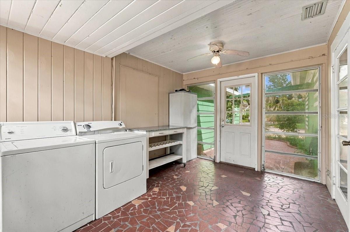 Laundry room w vintage mosaic tile