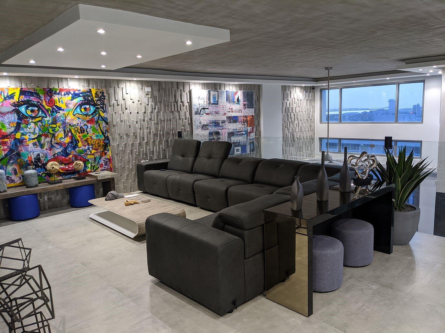 Loft lounge  feature stone wall