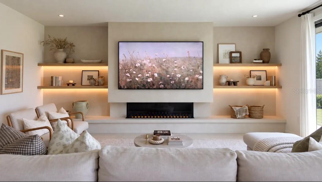 Custom Decorated Entertainment Wall with built-in fire place Custom Decorated Entertainment Wall with built-in fire place