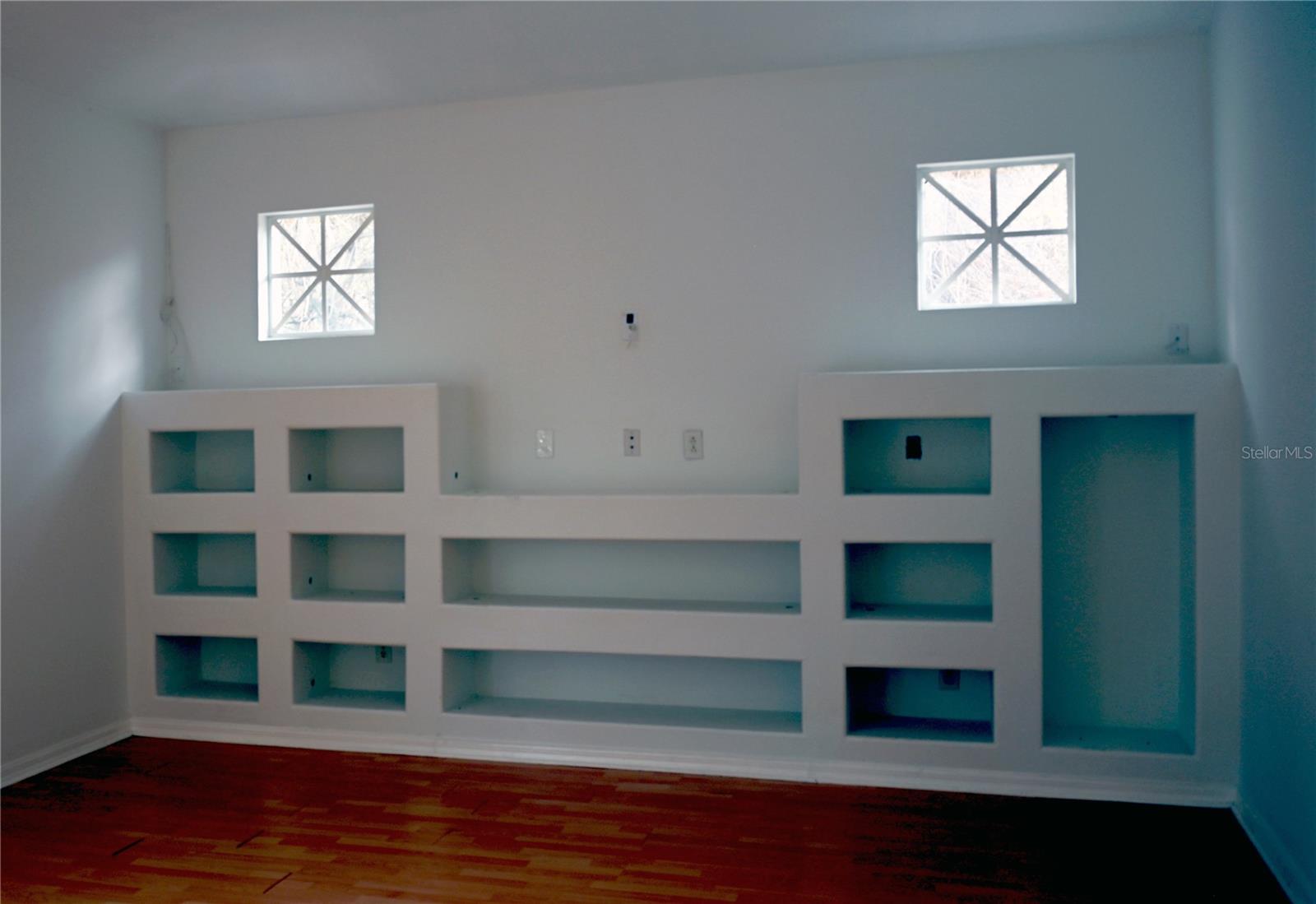 Living room wall shelves