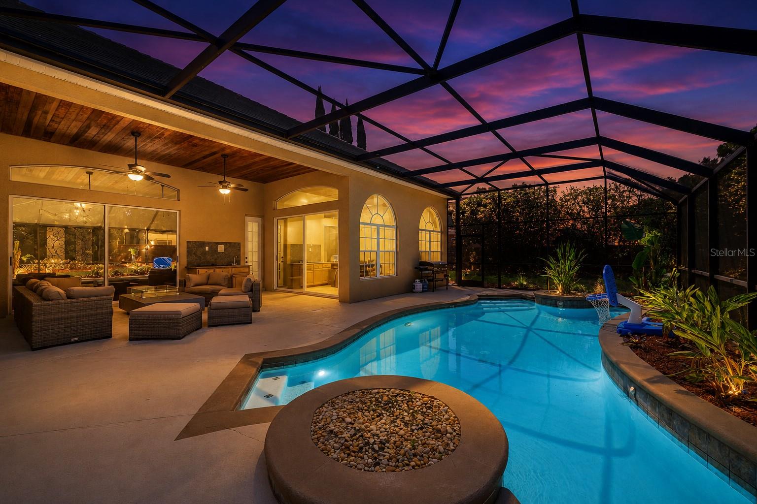 Twilight Covered and Screened in Patio & Pool