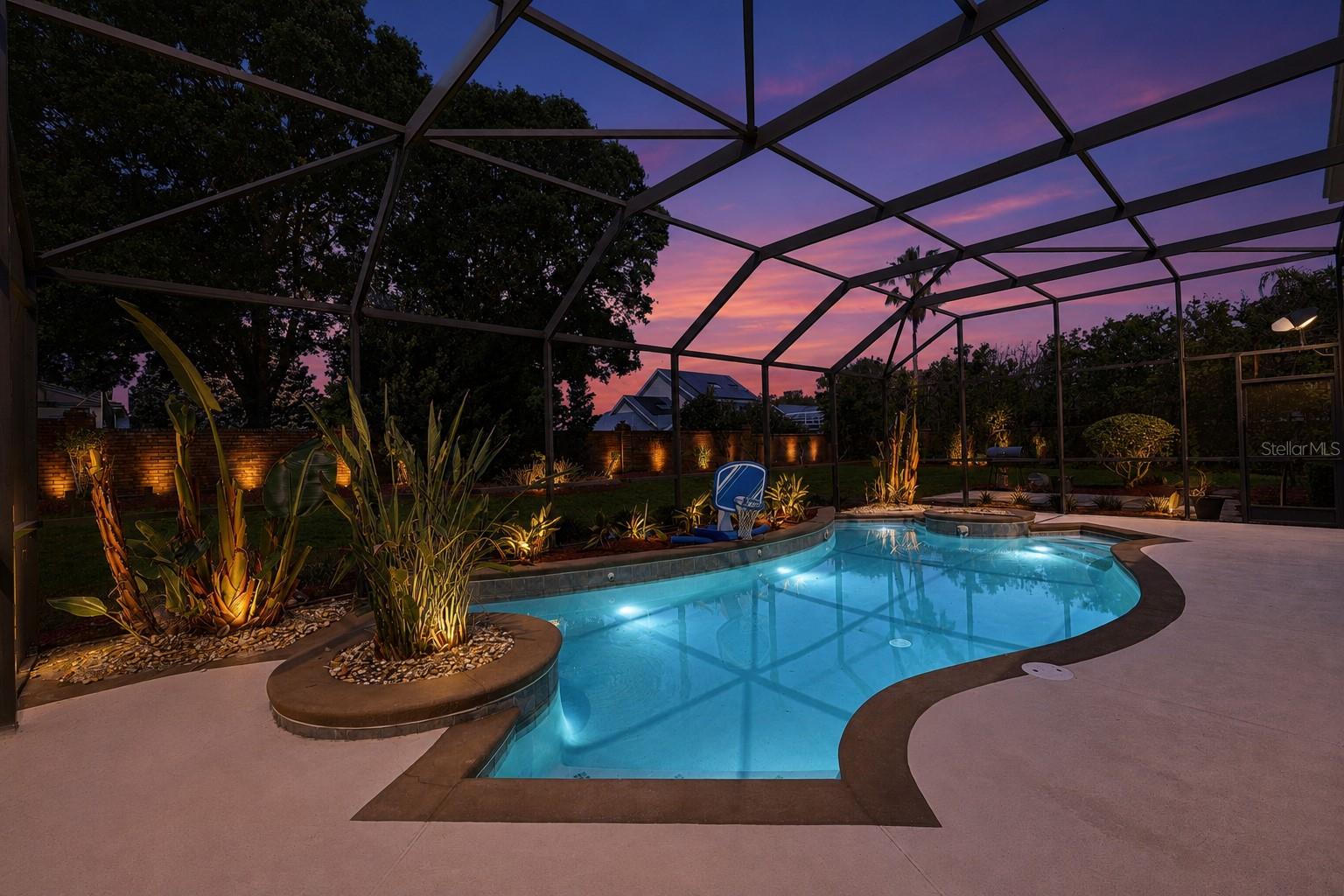 Twilight Covered and Screened in Patio & Pool