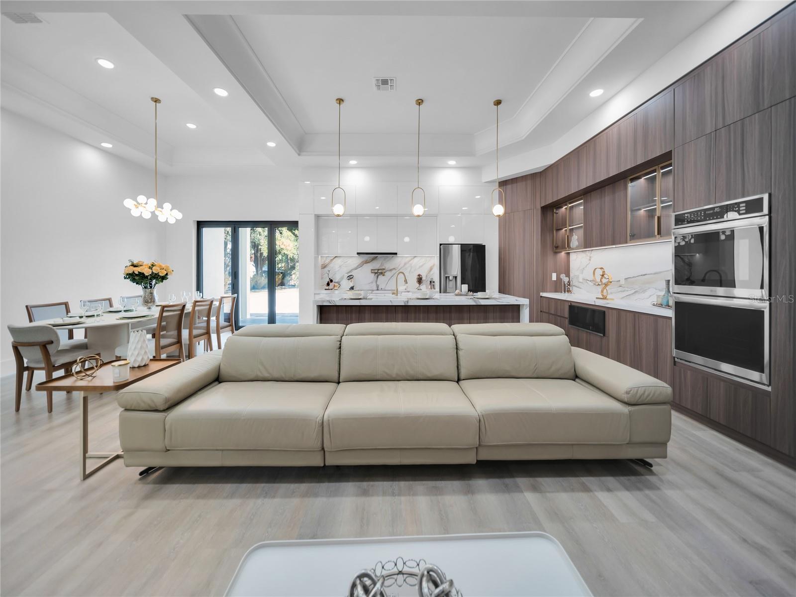 Spacious living area with custom feature wall