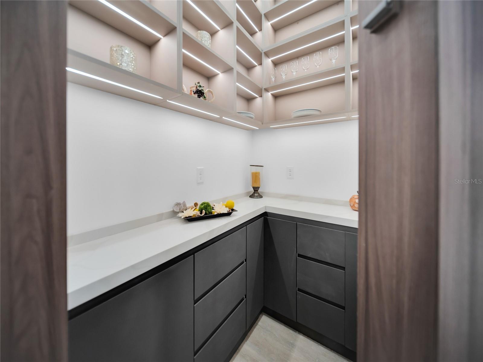 Walk-in pantry with built-in storage