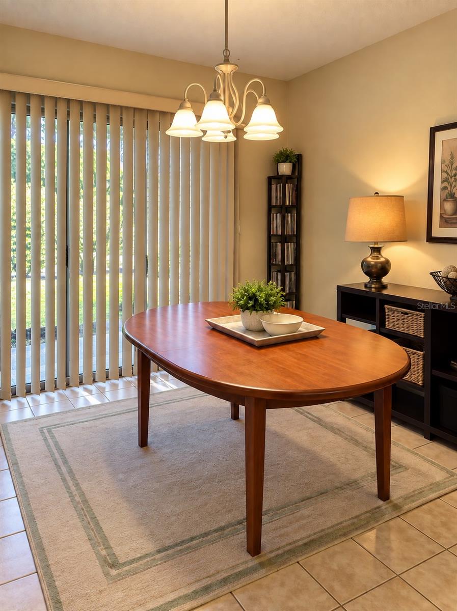 Dining room with sliding doors to the private patio