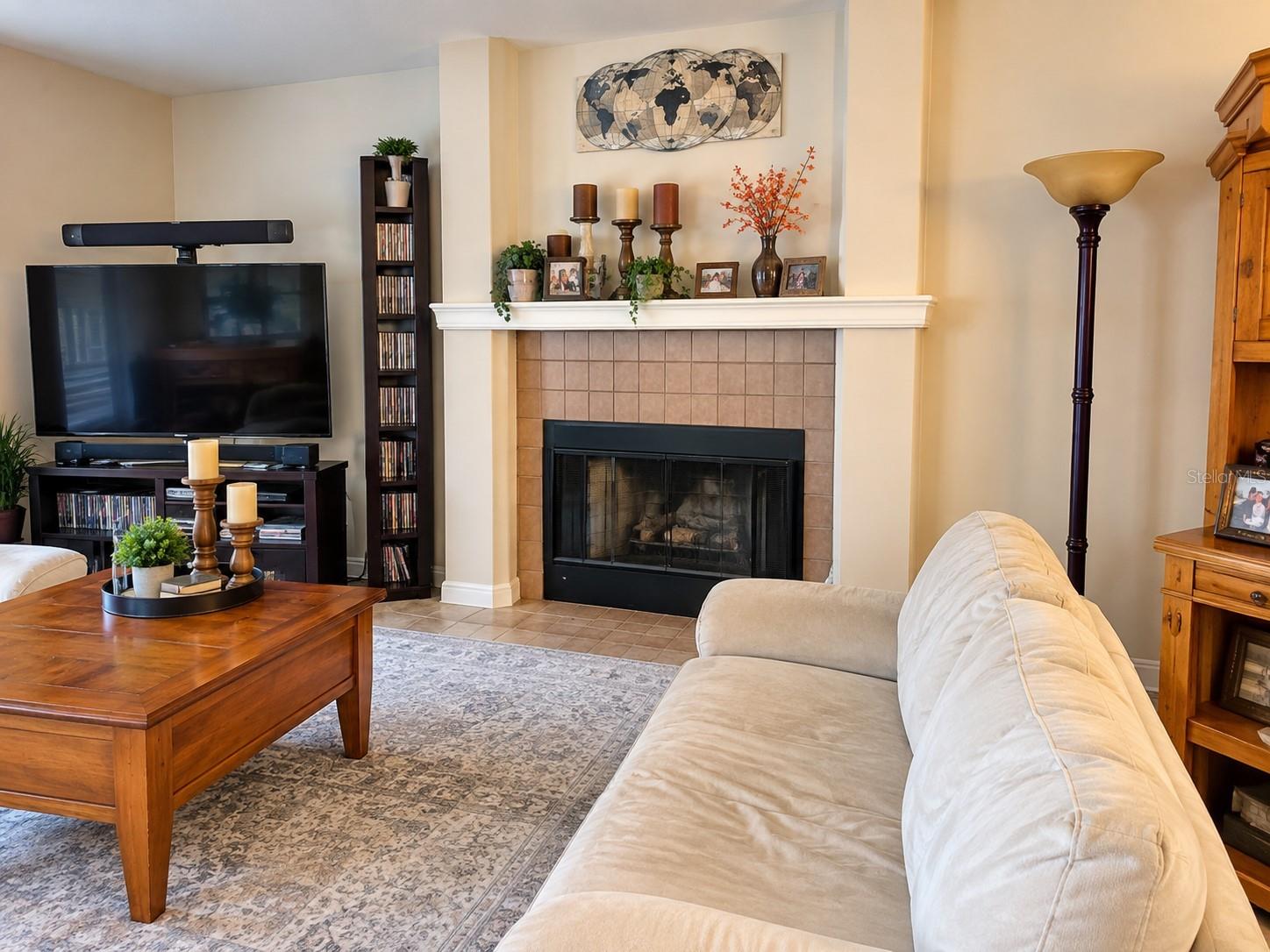 Living room with fireplace