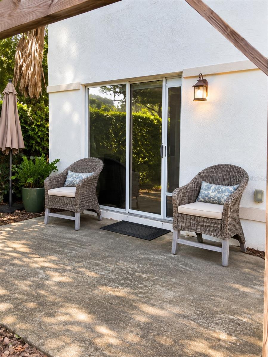 Private patio from dining room sliding doors