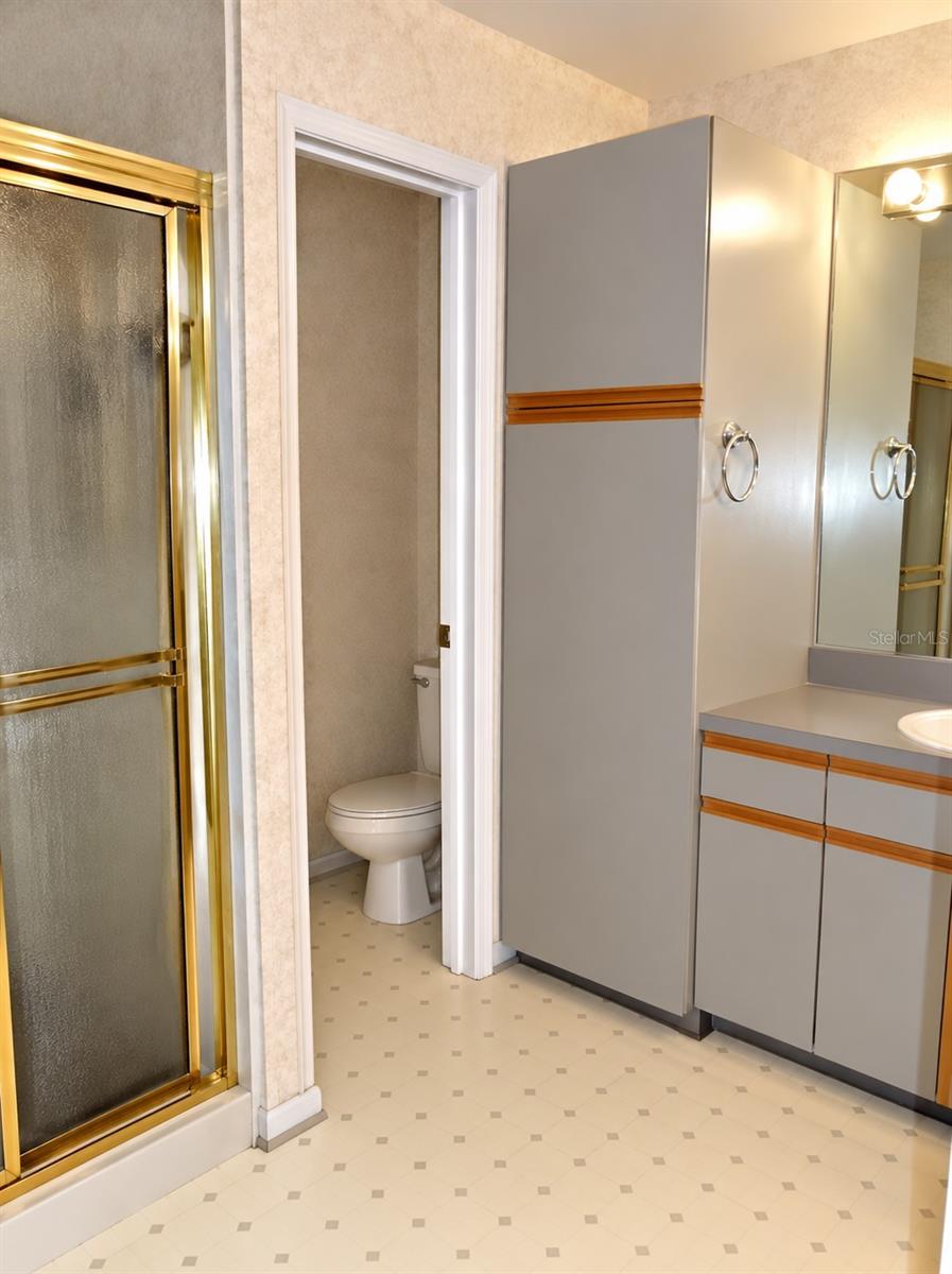 Lots of storage in primary bathroom, and private water closet