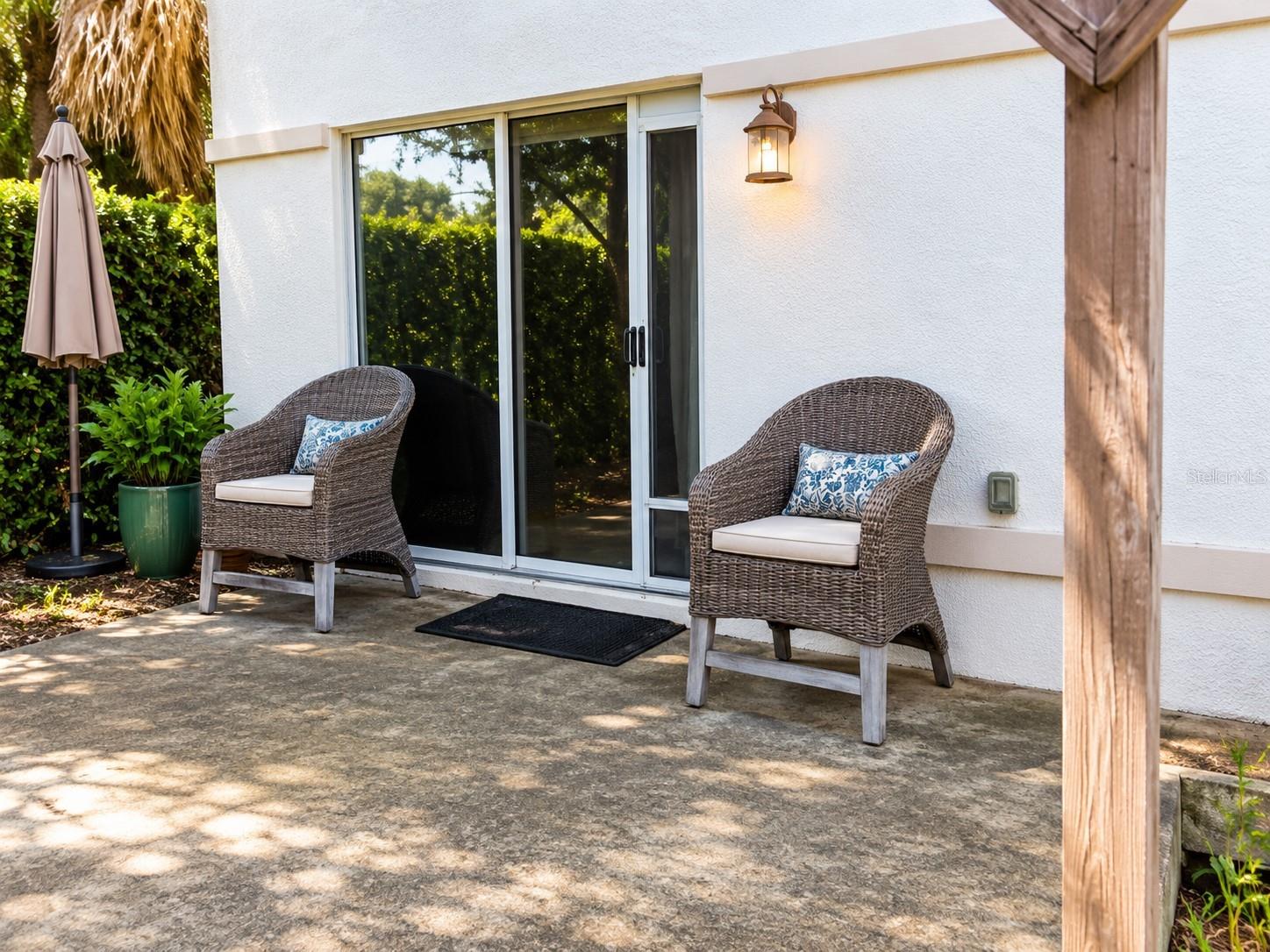 Private patio from dining room sliding doors