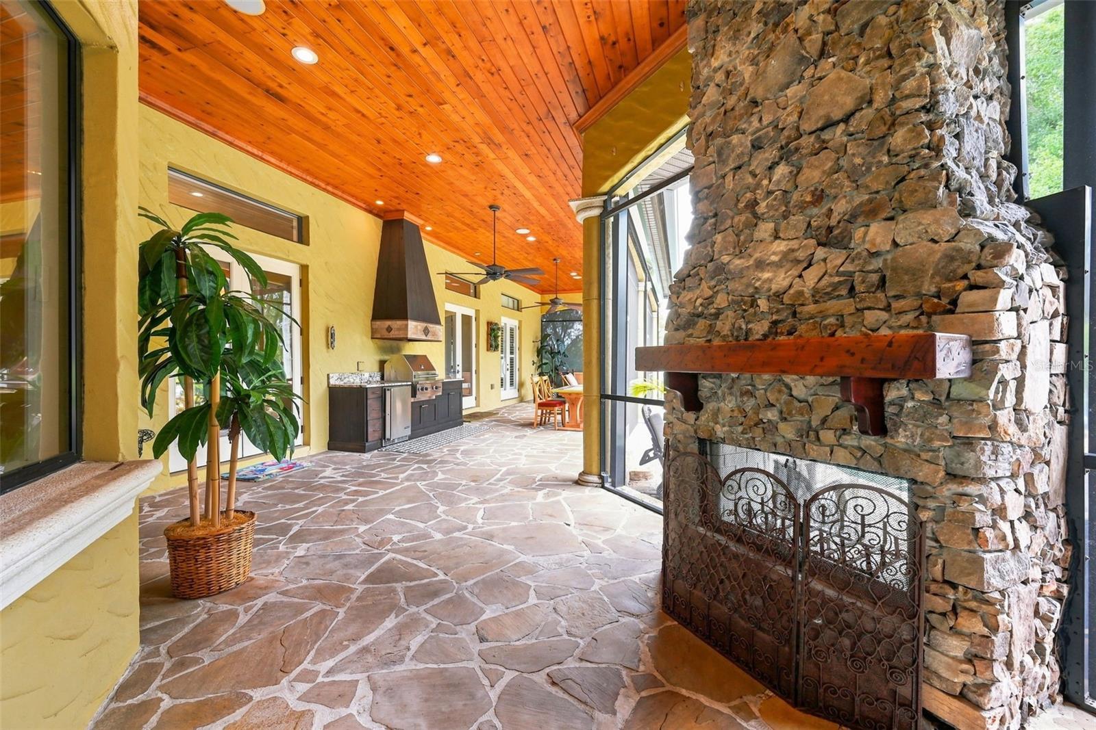 Screened In Lanai With Fireplace