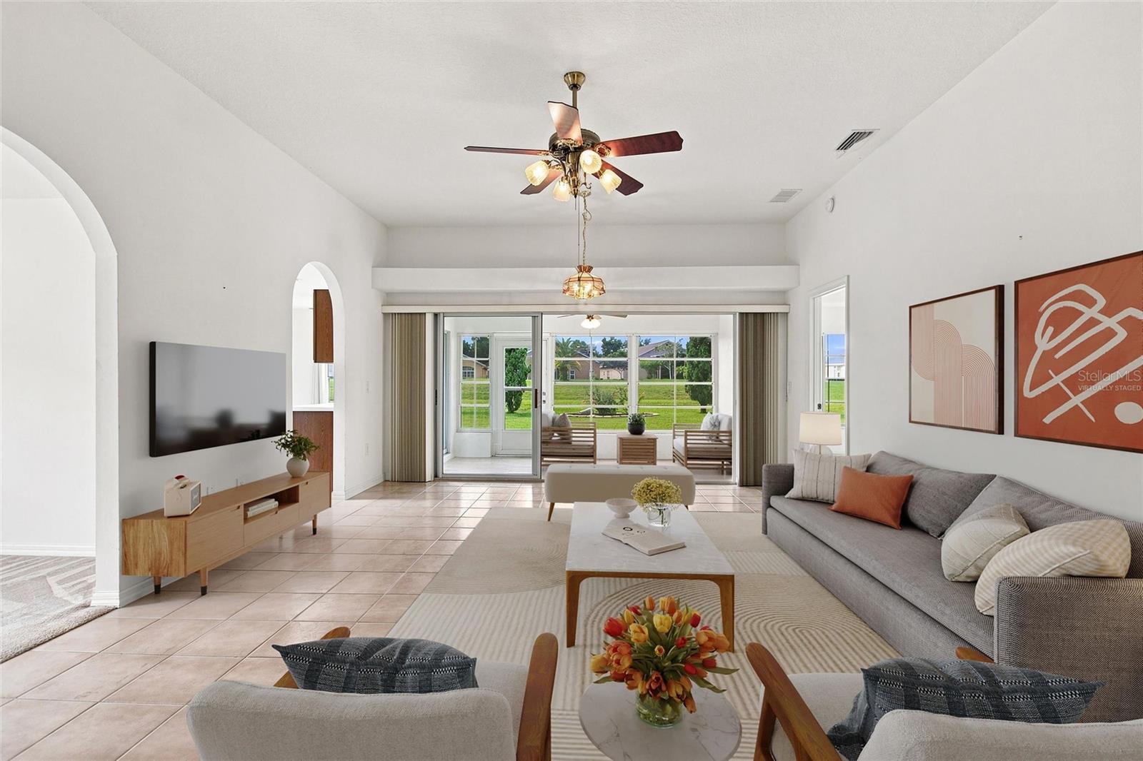 Virtually staged Great Room and Lanai