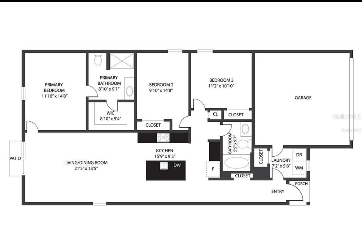 Home Floorplan w/added privacy door in Primary Bathroom