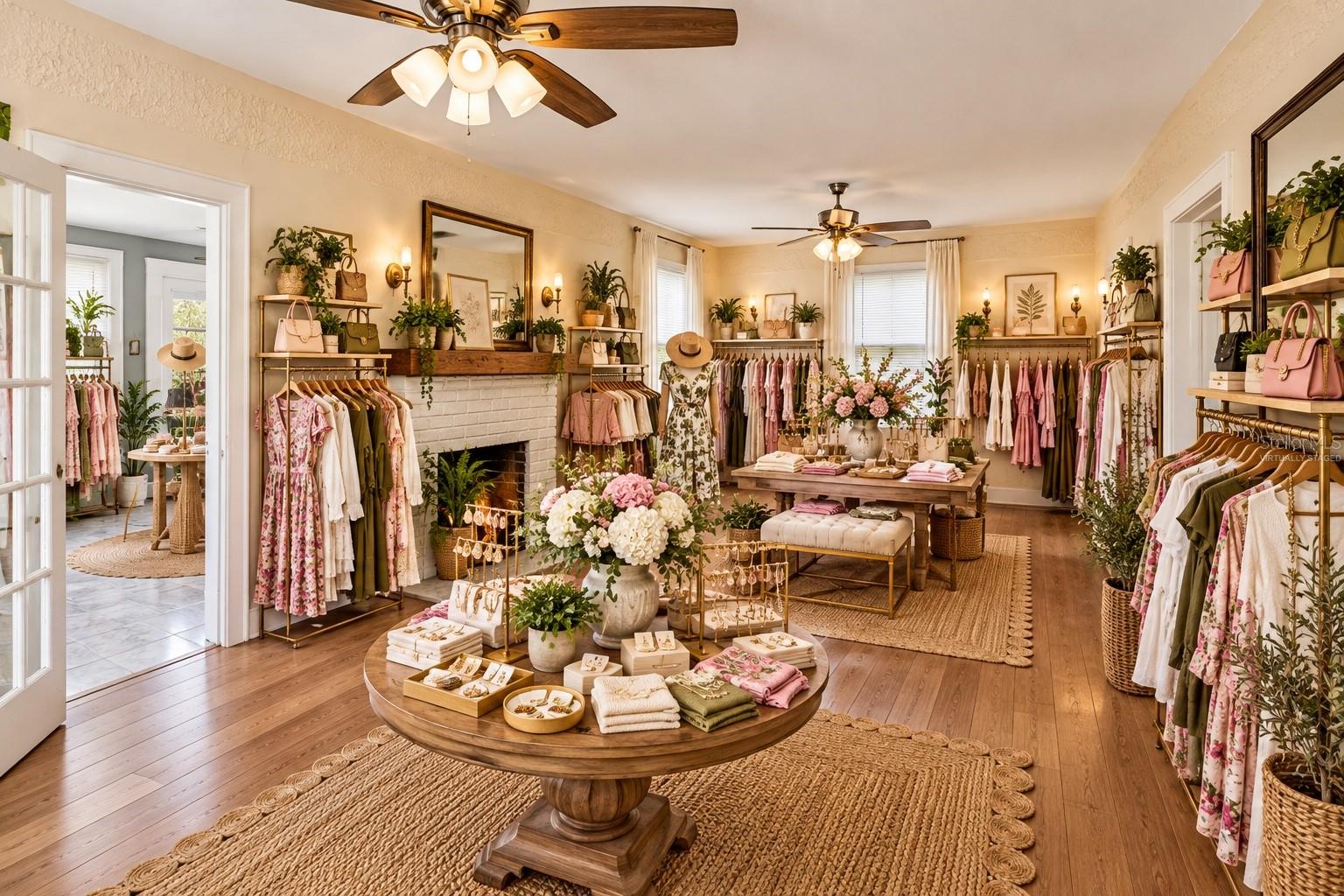 Living room (virtually staged as a boutique)