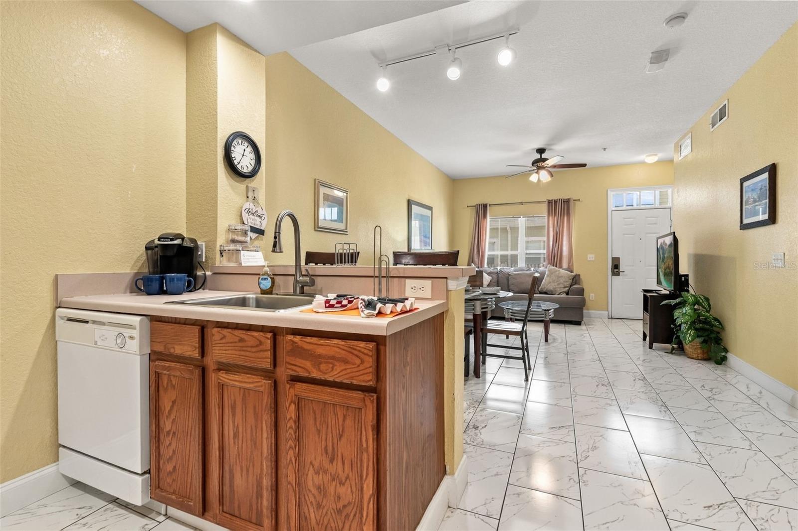 Kitchen with high-top seating. Kitchen with high-top seating.