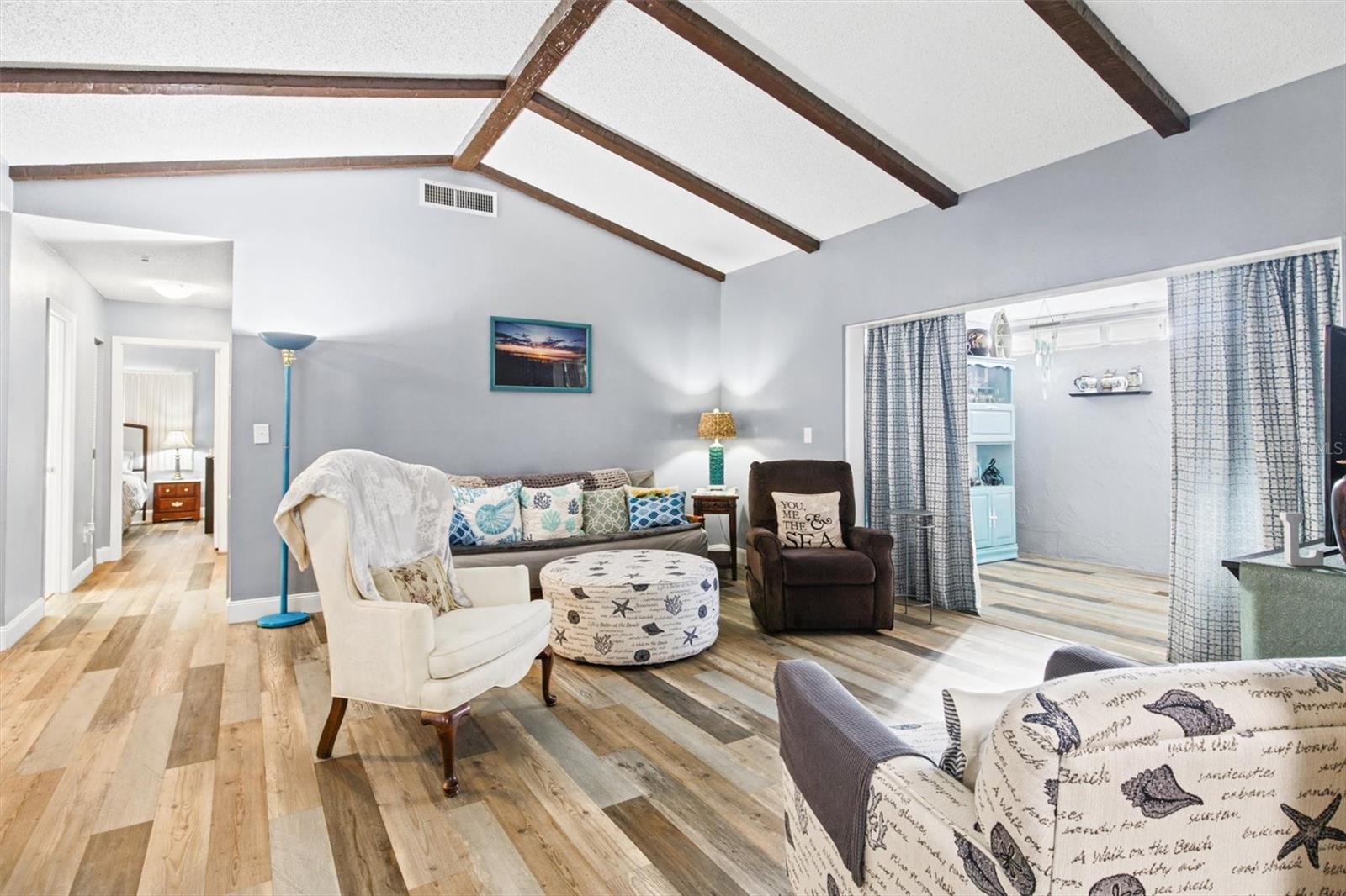 Living Room - Vaulted Ceilings with Wood Beams
