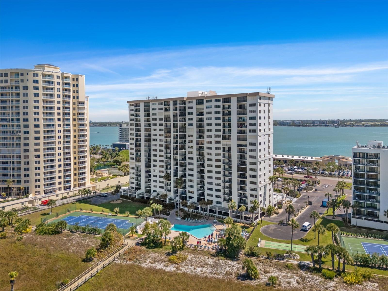 Rear of building faces west to the beach. Landmark Tower One is situated on Sand Key between the Intercoastal waterway and the Gulf. Rear of building faces west to the beach. Landmark Tower One is situated on Sand Key between the Intercoastal waterway and the Gulf.