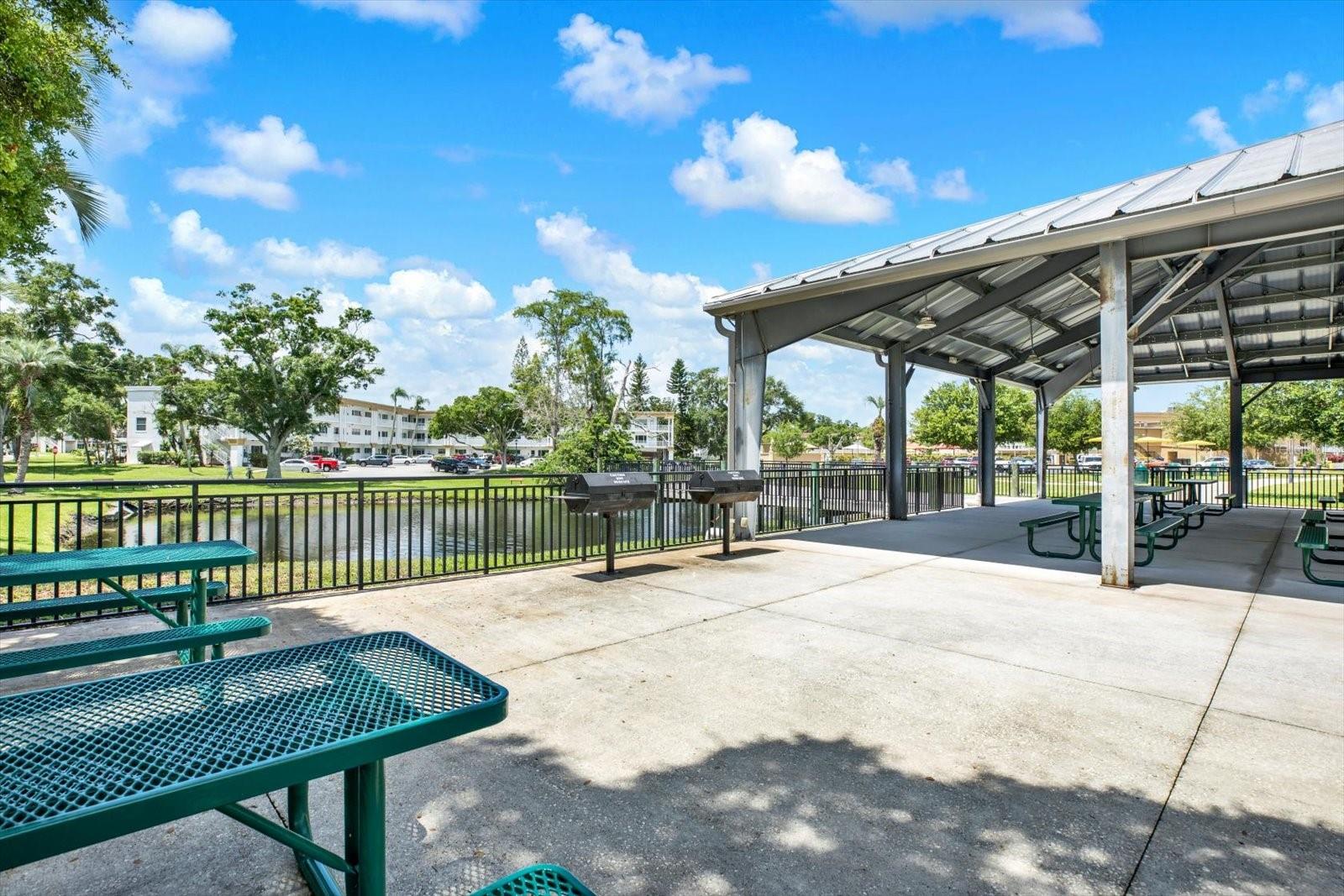 Community-Pavilion-BBQ-Grills-Pond-View-Picnic-Area-Clearwater-FL