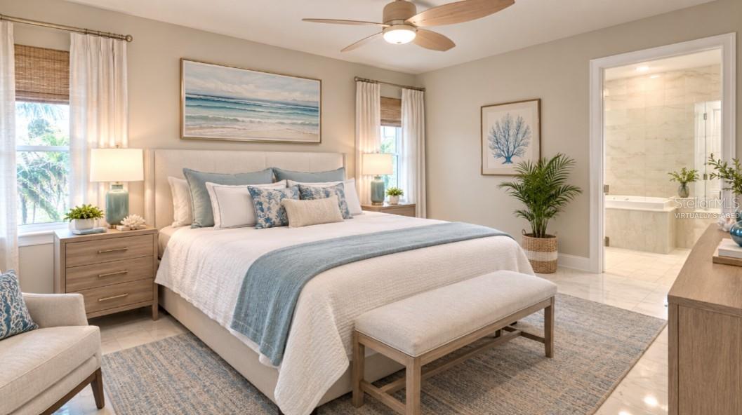 Virtually staged primary bedroom