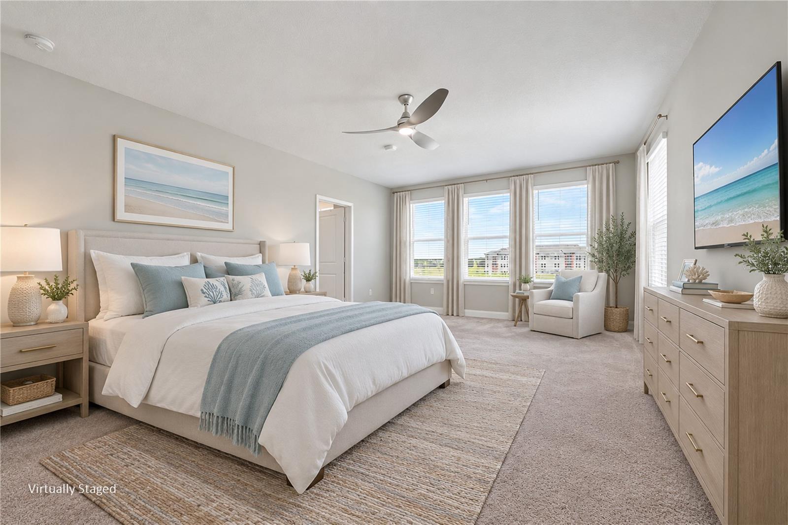 Virtually staged primary bedroom
