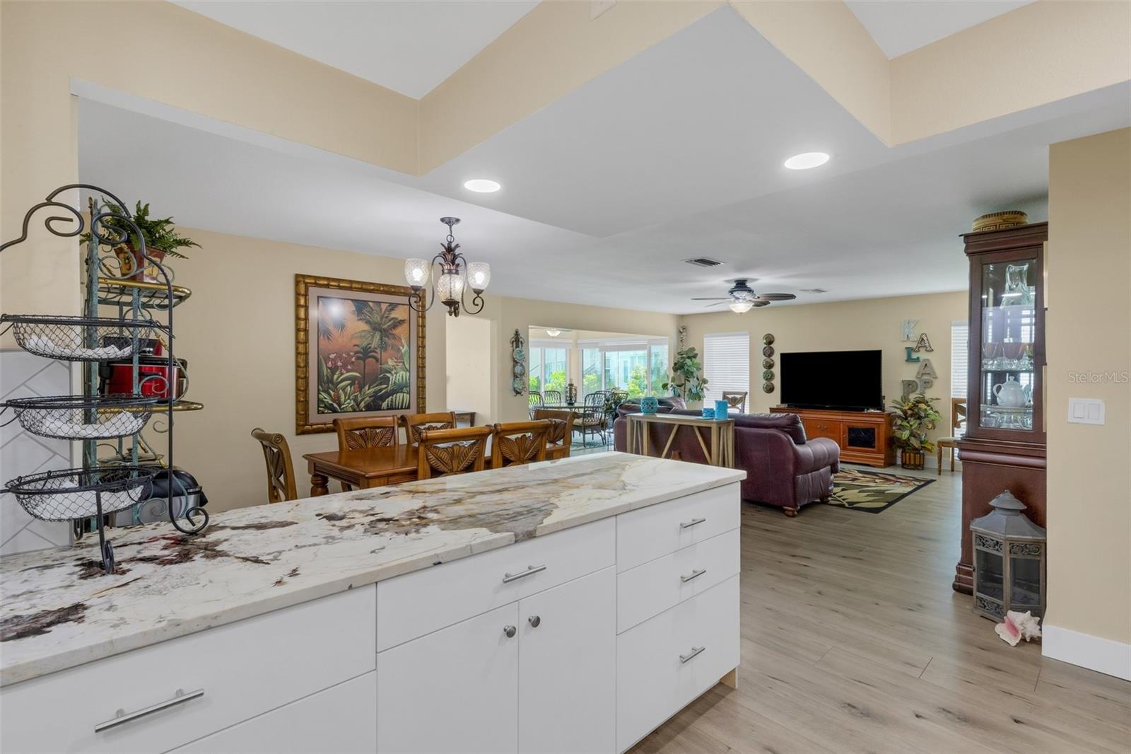Island Kitchen Open to Living Room and Dining Area