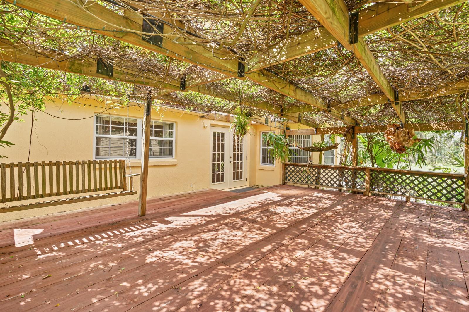 Patio with flowering vines