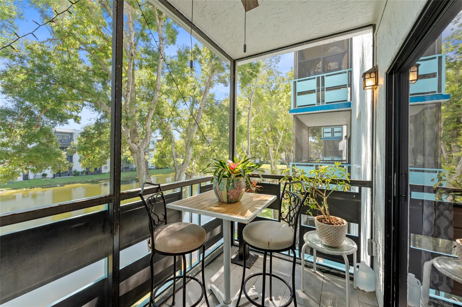 Your screened lanai has an eastern exposure for morning sun,you are in the perfect location in the building to enjoy the pond views with the soothing fountain
