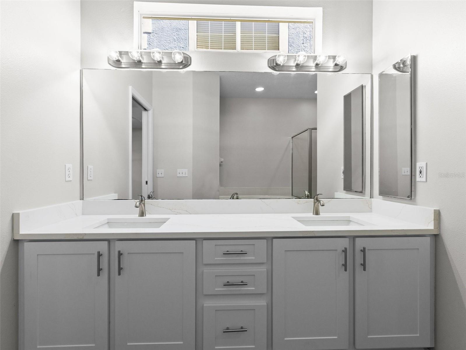 Primary bathroom with double vaninty sinks