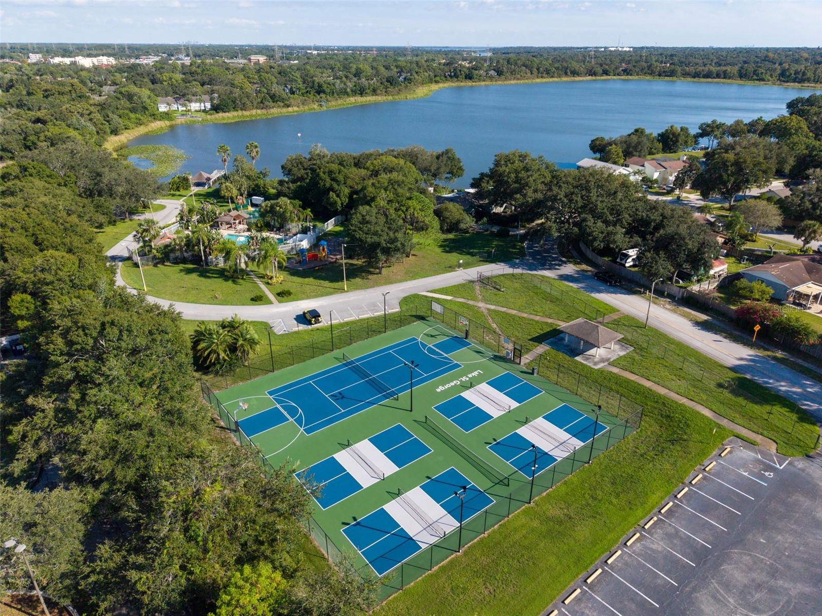 Lake St George Community swimming pool, tennis courts, basketball courts, playground, water access and dock.