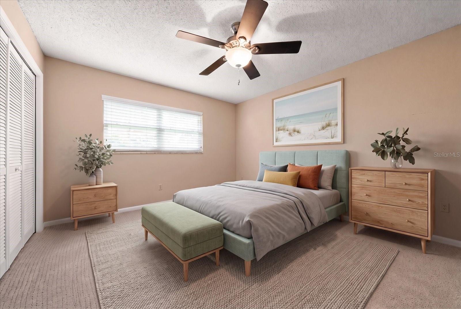Bedroom 2 is large and bright and private.