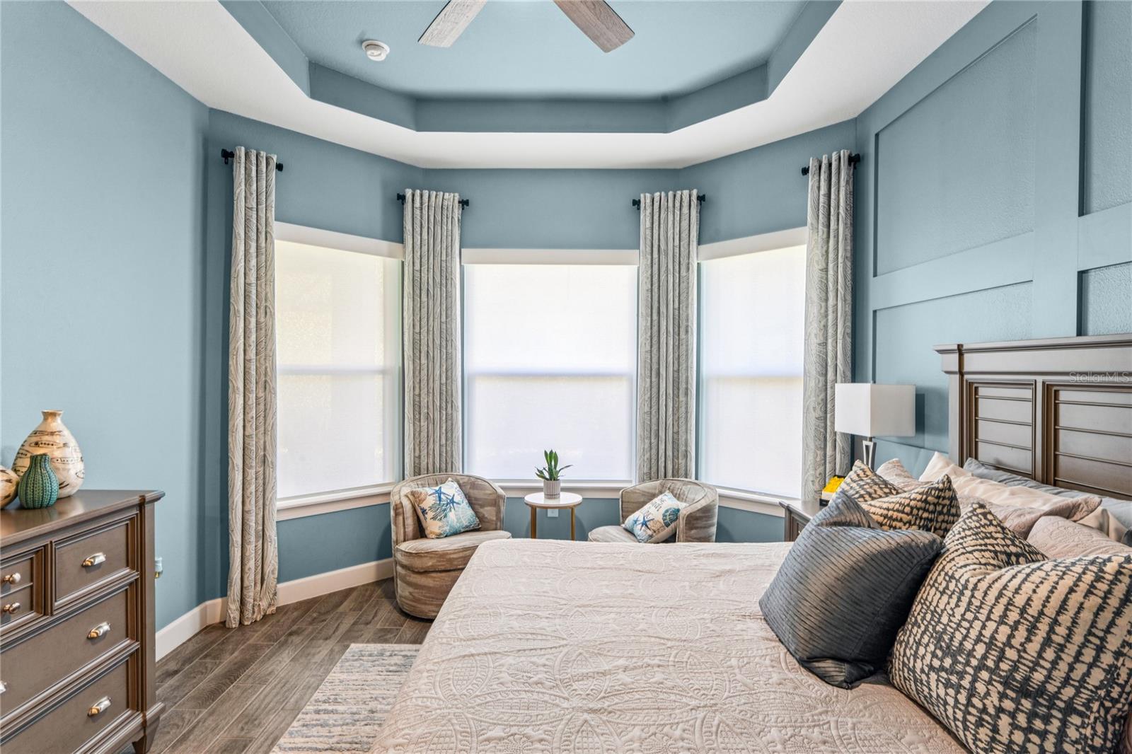 Primary Suite Bay window shades closed