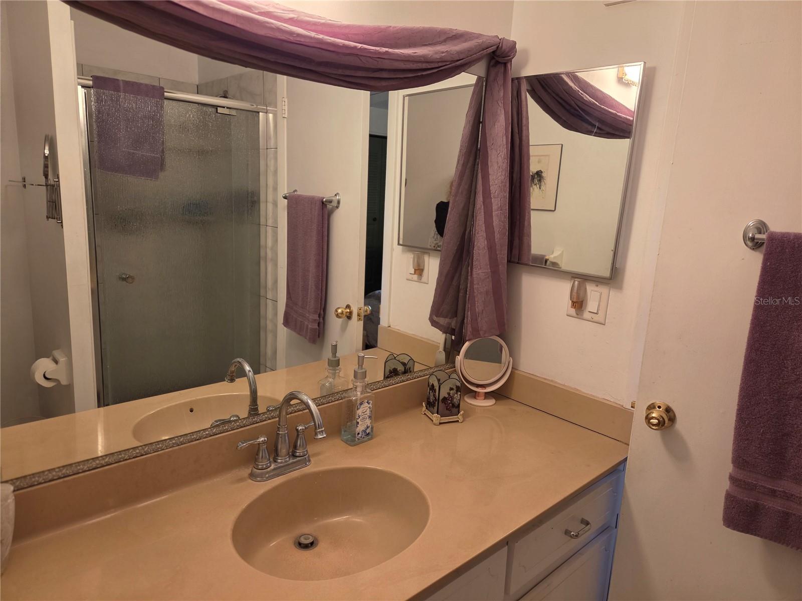 Master bath has walk-in shower